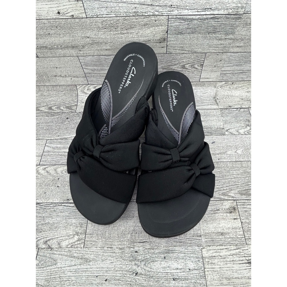 Clarks Cloudsteppers Arla Black Bow Slide Sandals Womens‎ 7W 261832965045